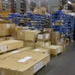 Cases on warehouse floor
